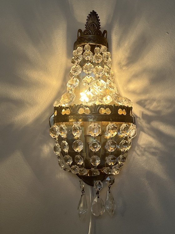 Image 1 of Franse Wandlamp Zakkroonluchter Muurlamp Vintage Kristal 