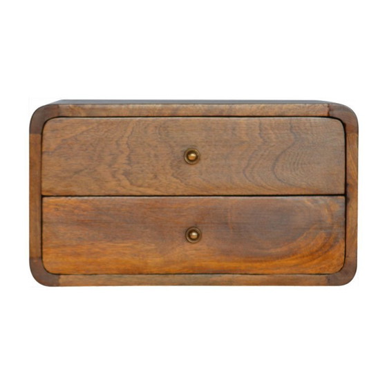 Image 1 of Table de chevet suspendue en bois de manguier avec 2 tiroirs – Finition châtaigne