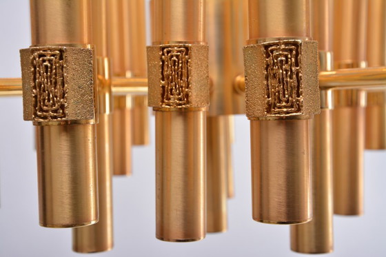 Image 1 of Gold Colored Mid-Century Modern Chandelier by Angelo Brotto for Esperia Italia