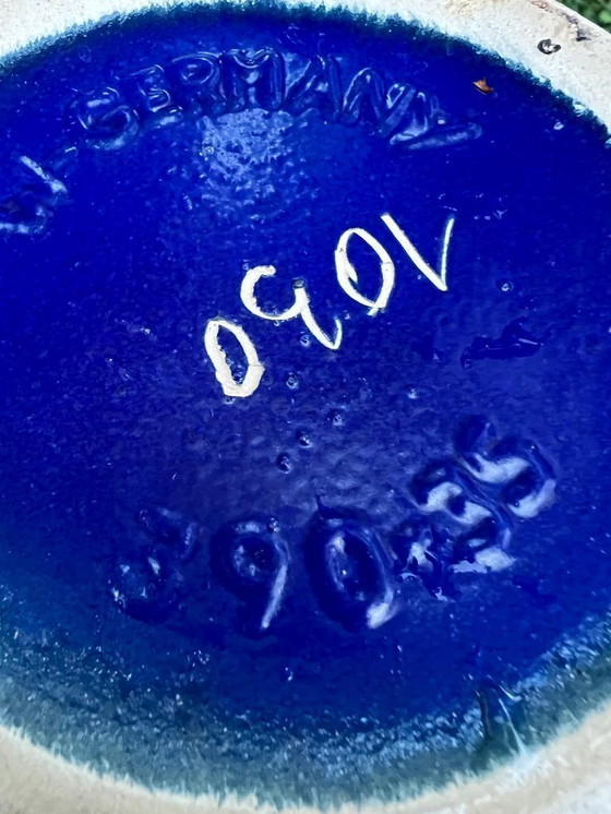 Image 1 of Rarity! Fohr Vintage West Germany vase, model 390-35, blue ceramic vase with lava foam glaze and signature
