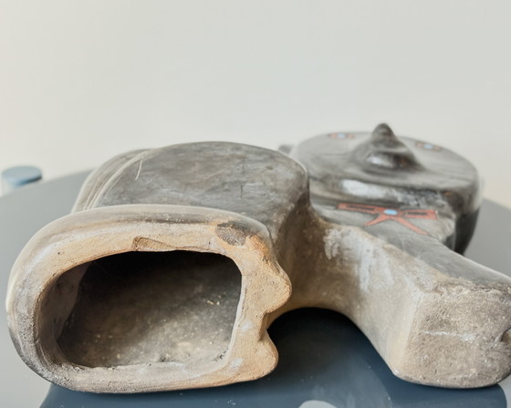 Image 1 of Folk Art Ceramic Cat Sculpture – Handcrafted & Painted