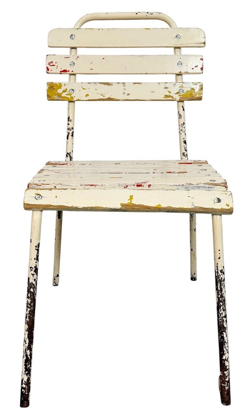 Silla industrial vintage beige, años 60