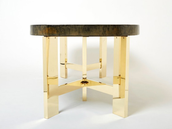 Image 1 of Belgian brutalist resin and brass dining table 1970