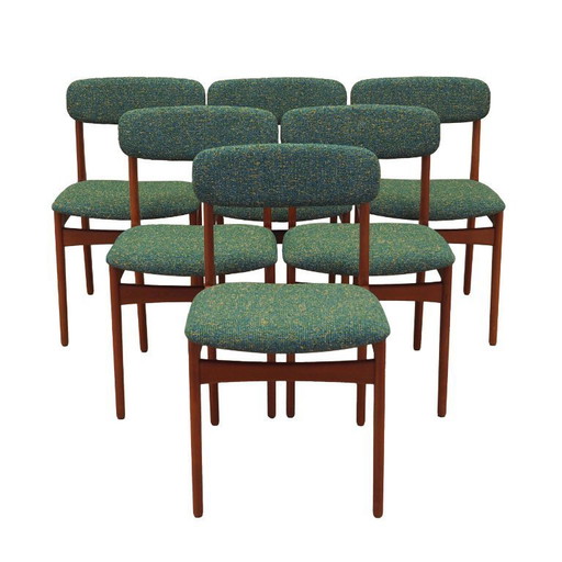Set of six teak chairs, Danish design, 1960s, manufacture: N. & K. Bundgaard Rasmussen