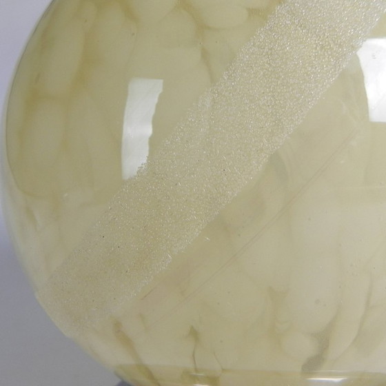 Image 1 of Art Deco plafondlamp, plafonnière met beige gewolkte glazen bol, jaren 30
