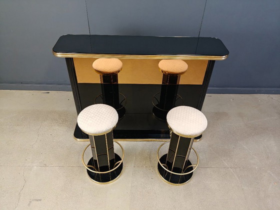 Image 1 of Hollywood Regency-bar met krukken, jaren 70 - Italië