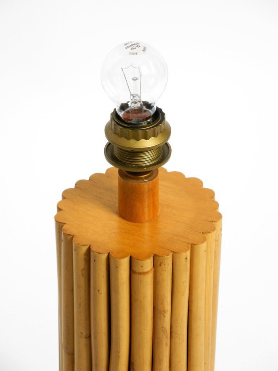 Image 1 of Large beautiful 1970s Italian bamboo table lamp with large oiled paper shade