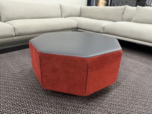Leolux Amulet Hocker blue leather Red Alcantara
