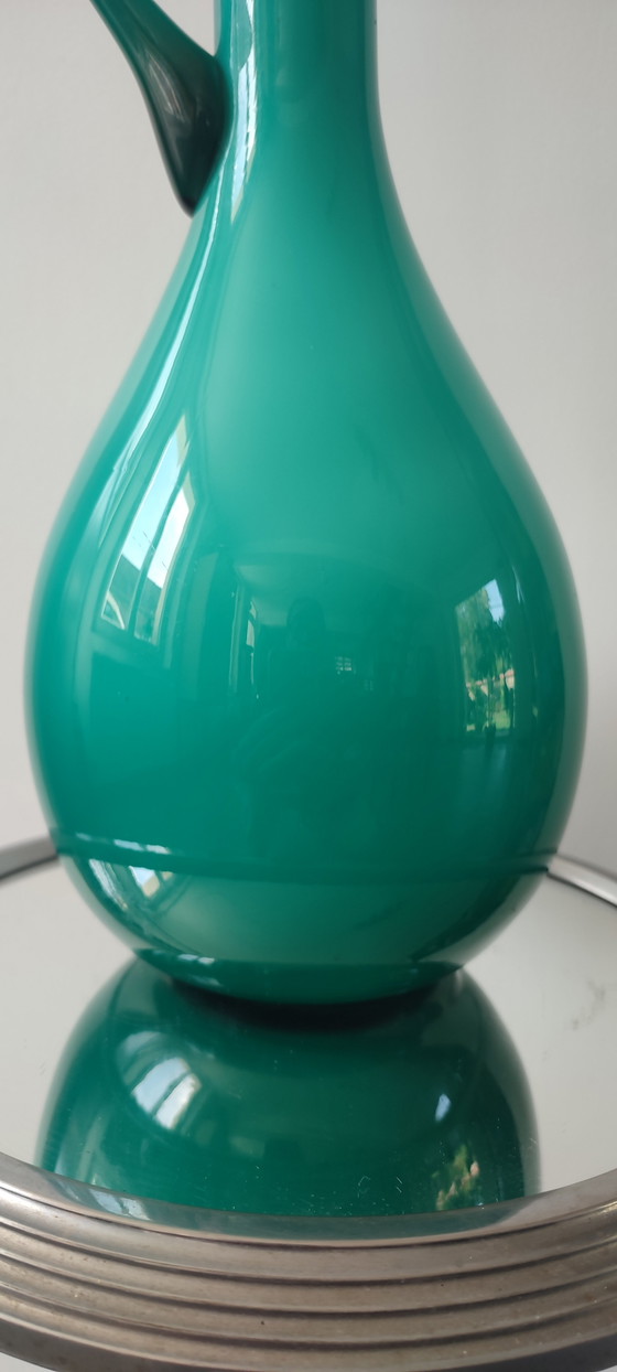 Large Vintage Empoli Double-Sided Glass Vase-Ewer (38 cm) (photo 10 of 15)