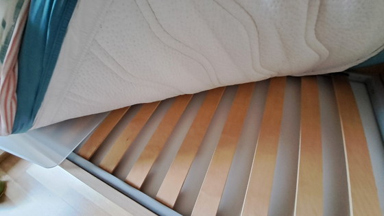 Single bed with storage drawers and matching elevated bedside table, white and light wood, Dearkids, Mdf (photo 9 of 9)