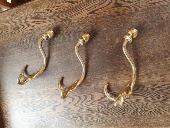 Set di 3 appendiabiti pesanti in ottone italiano VGT Italy Bronze | Design vintage anni '70 – Brass (photo 4 of 8)