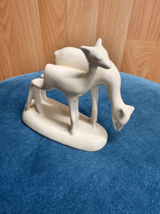 Deer Sculpture, Koninklijke Plateelbakkerij Zuid-Holland, Ceramic, Creme (photo 5 of 6)