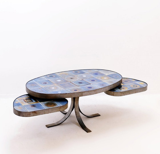Image 1 of Ovaler Couchtisch von Georges Pelletier für La Roue Vallauris – Frankreich, 1970