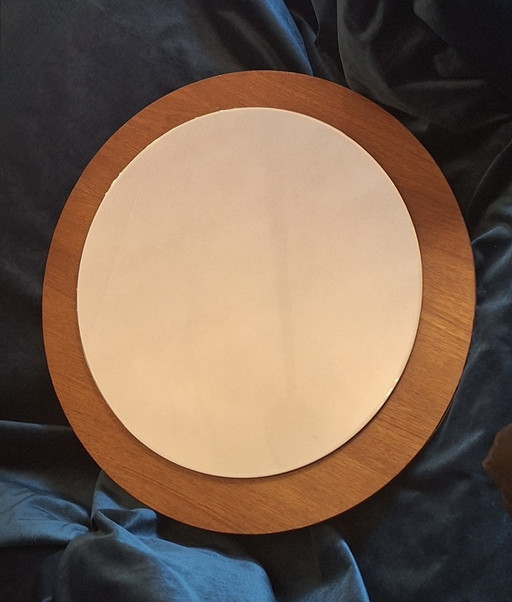 Danish Teak Circular Bevelled Wall Mirror, 1960s