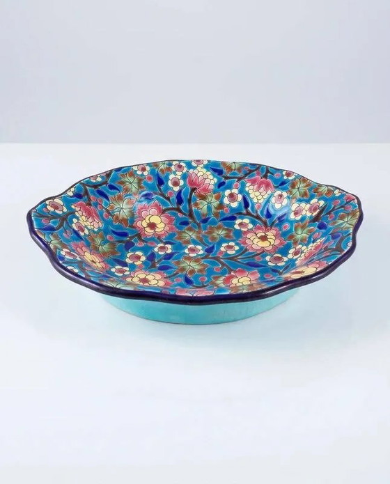 Longwy enamels, Important lobed plate with polychrome floral decoration, 20th century, Bowls, Porcelain (photo 10 of 12)