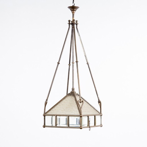 Lampe de plafond / suspension Art Nouveau, laiton, verre