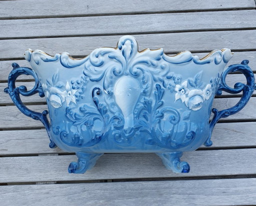 Antique jardiniere by Nimy -19th century- blue faënce