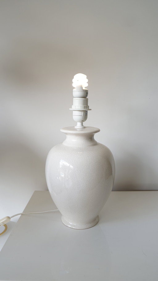 Pied de lampe Le Dauphin blanc vintage en céramique émaillée craquelée – années 80