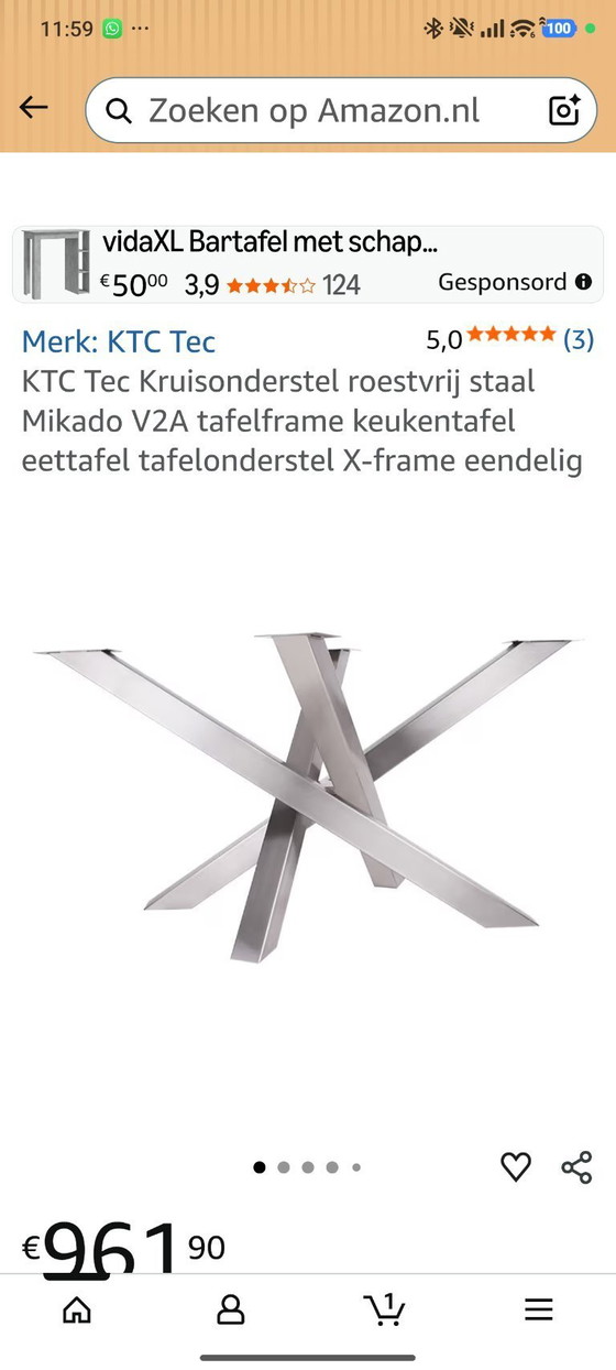 Image 1 of Gamba da tavolo in acciaio inox con base a croce