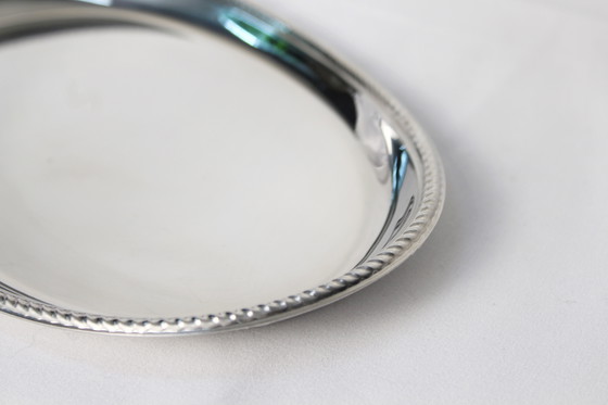 Image 1 of Plat de service vintage Alfara Alessi – Acier inoxydable – Bord nacré