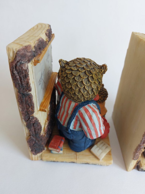 Image 1 of Serre-livres hibou vintage en résine peinte à la main