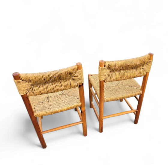 2 x pine wood woven reed dining chairs / France 1950s (photo 20 of 40)