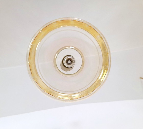 Image 1 of Vintage Amber Pendant Light / Retro Hanging Ceiling Lamp / Mid Century Style Lighting / Ruffled Edge Ceiling Lamp