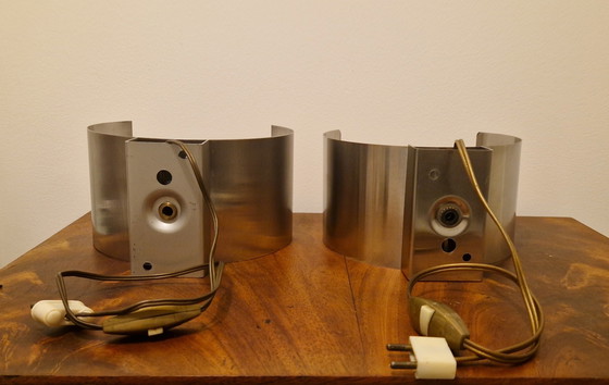 Image 1 of Paar vintage gebogen metalen lampen uit de jaren 70 – Franse modernistische verlichting, stijl van Philippe Rogier
