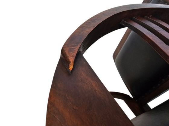 Image 1 of Art Deco - Arm Chair - Clubfauteuil - gebeitst hout - leren bekleding - Frankrijk - 1930's