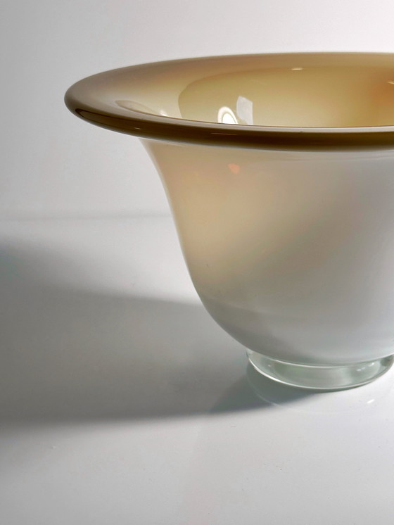 Image 1 of Italian Murano opal glass bowl Opalina milk glass bowl vase Mid - Century 1950s Cream White Beige 50s
