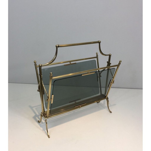 Vintage brass and glass magazine rack, 1940