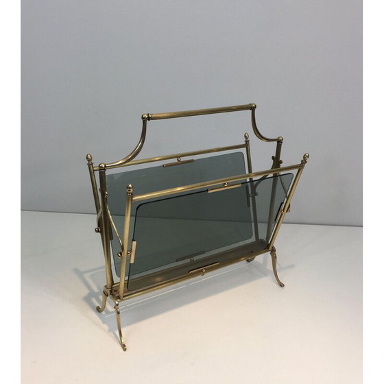 Image 1 of Vintage brass and glass magazine rack, 1940