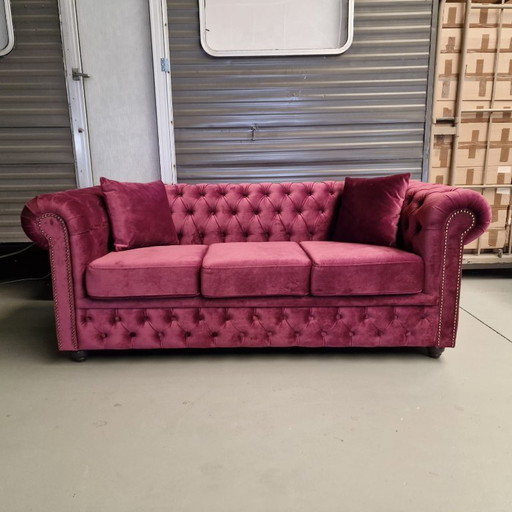 Chesterfield Brighton velvet sofa – 3-seater – Purple/Pink