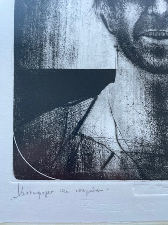 Image 1 of Bijzonder werk van de Bulgaarse kunstenaar Todor Petrov (Petroff), getiteld "Self-portrait with Shrimp" (1983). Een intrigerende