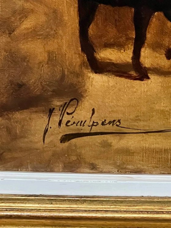J. Verulpens "De herberg". Schilderij op groot formaat. – Schilderijen & Tekeningen, Canvas (photo 6 of 9)
