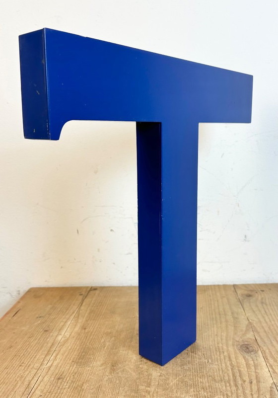 Image 1 of Vintage Blue Iron Facade Letter T, 1970s