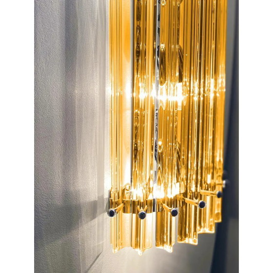 Image 1 of Modernes Paar bernsteinfarbener „Triedro“ Wandleuchten aus Muranoglas von Venini Design