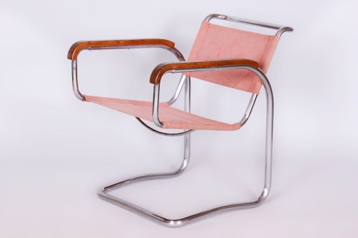 Originele Bauhaus-stoel, van J. Halabala, UP Zavody, beukenhout, chroom, Tsjechië, jaren 1930 – stoelen fauteuils, Wood
