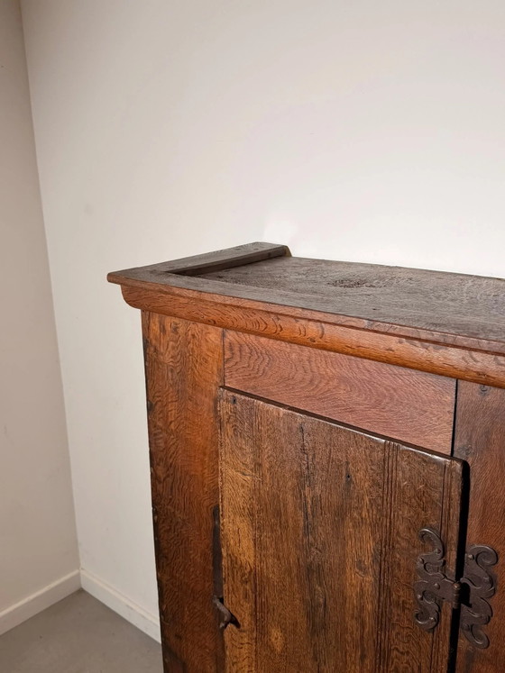 19th-Century Wooden Cabinet with Decorative Iron Hinges, 134 × 85 × 42 cm, Storage cabinet (photo 2 of 4)