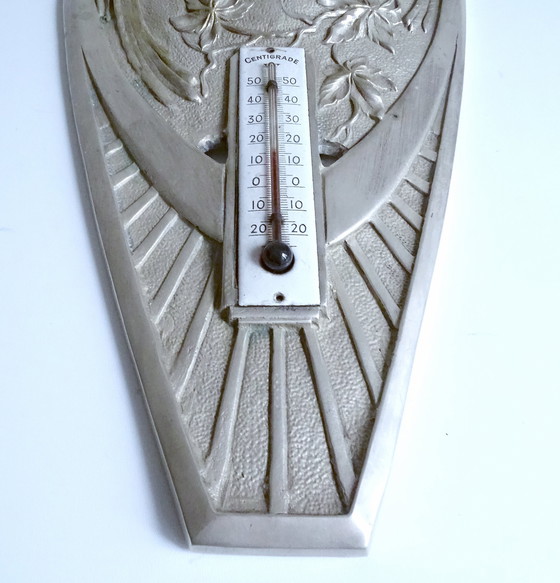 Image 1 of Große französische Art Deco Bronze Papagei Wetterstation