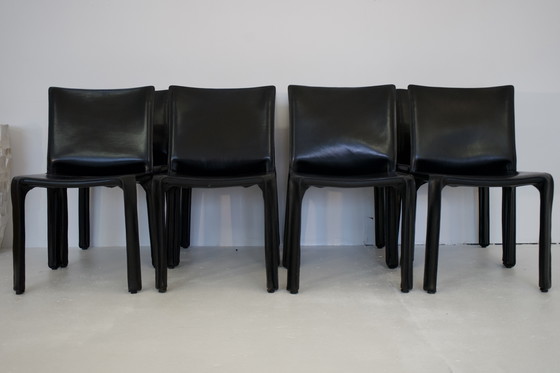 Image 1 of 8x CAB 412 2x CAB 413 Set Sedia con braccioli Sedia da pranzo Pelle Nera Cassina Mario Bellini