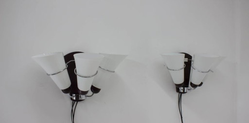 Pair of Minimalist Czechoslovakian Crystal Wall Lamps, 1970s