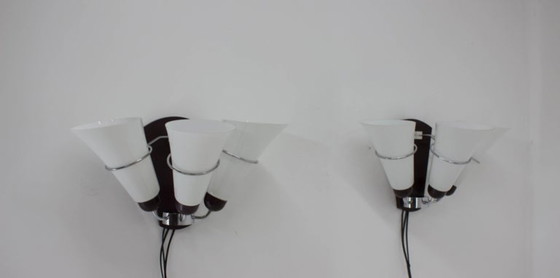 Image 1 of Pair of Minimalist Czechoslovakian Crystal Wall Lamps, 1970s