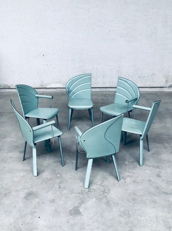 Image 1 of Postmodern Design Leather Dining Chair set by Mario Morbidelli for Naos, Italy 1980's