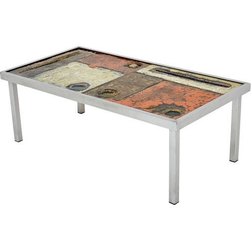 Tavolino da caffè vintage in ceramica e acciaio di Robert e Jean Cloutier, 1950