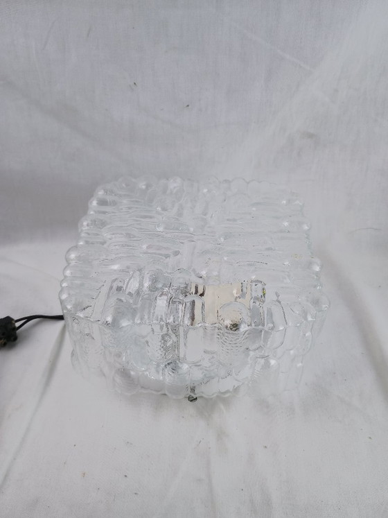 Image 1 of Wall Sconce Ceiling Light Flush Mount PAT ANGEM Mid Century Textured Square Vintage French Glass German Limburg Kalmar