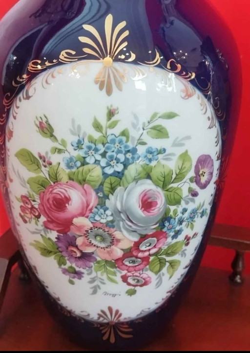 Cobalt blue Limoges porcelain vase