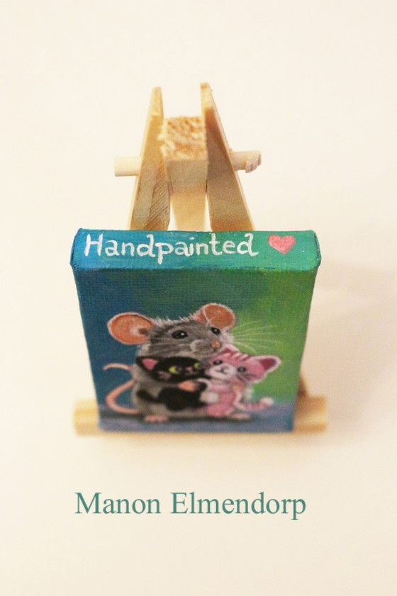Image 1 of Unique Hand-Painted Little Mouse Painting, Signed