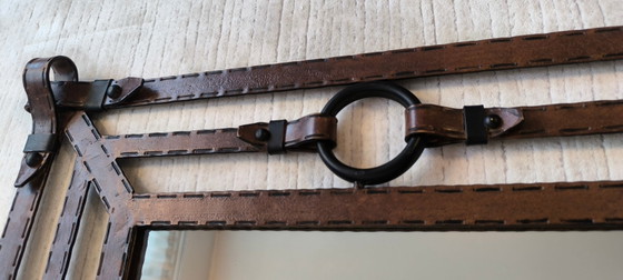 💎✨ Exceptional Jean-Pierre Ryckaert Mirror Iron leather-style, France 1960s ✨💎 – Glass (photo 17 of 20)
