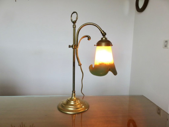 Large Art Nouveau Lamp, Bronze and Marbled Glass, France – A.FRANCE, Table lamps (photo 13 of 13)